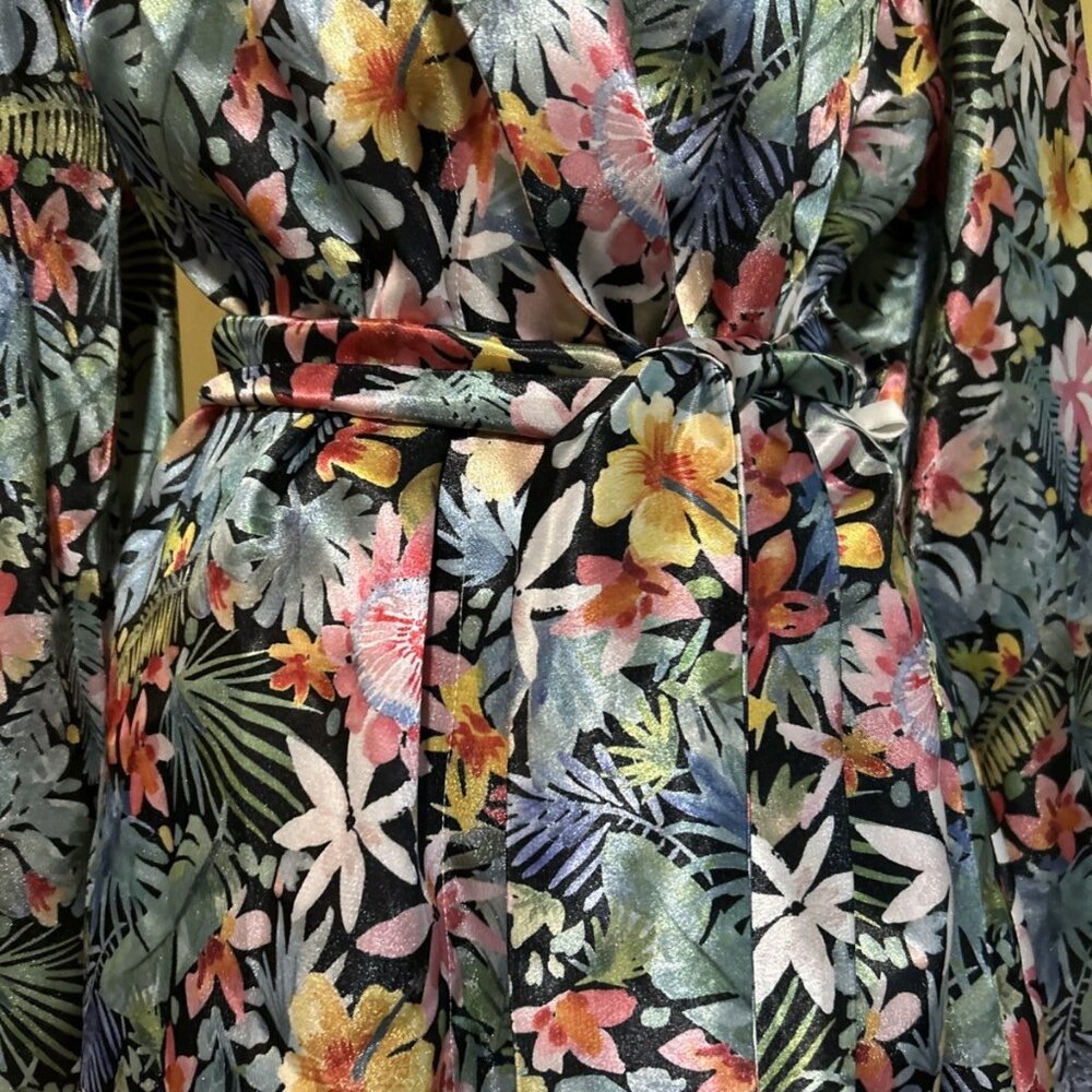 Kimono Robe Hawaiian Lei Palm Floral Multicolor Tie Flowy New Women’s Gift - Picture 3 of 14